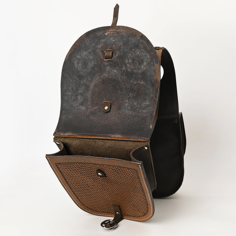 Hilason Western Horse Floral Heavy-duty Trail Ride Genuine Leather Saddle Bag | Equestrian Western Adjustable Closure