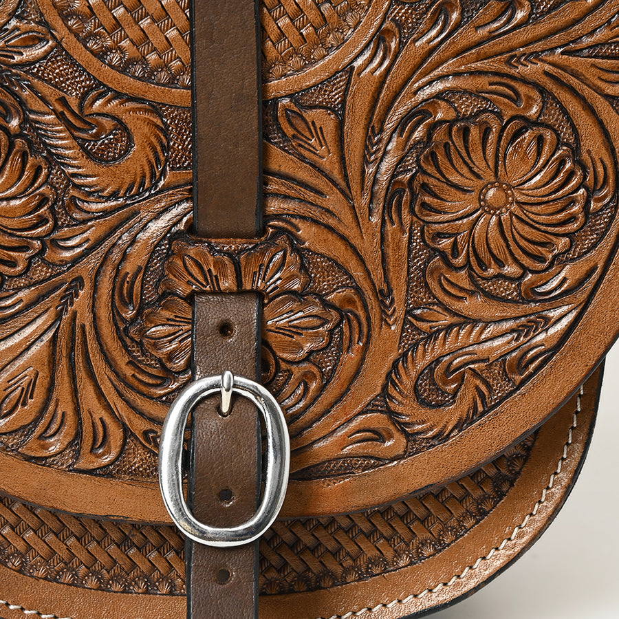 Hilason Western Horse Floral Heavy-duty Trail Ride Genuine Leather Saddle Bag | Equestrian Western Adjustable Closure