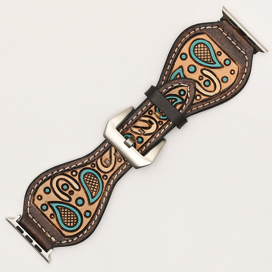 American Darling Beautifully Hand Tooled Painted Genuine Leather I watch Strap Men and Women Unisex