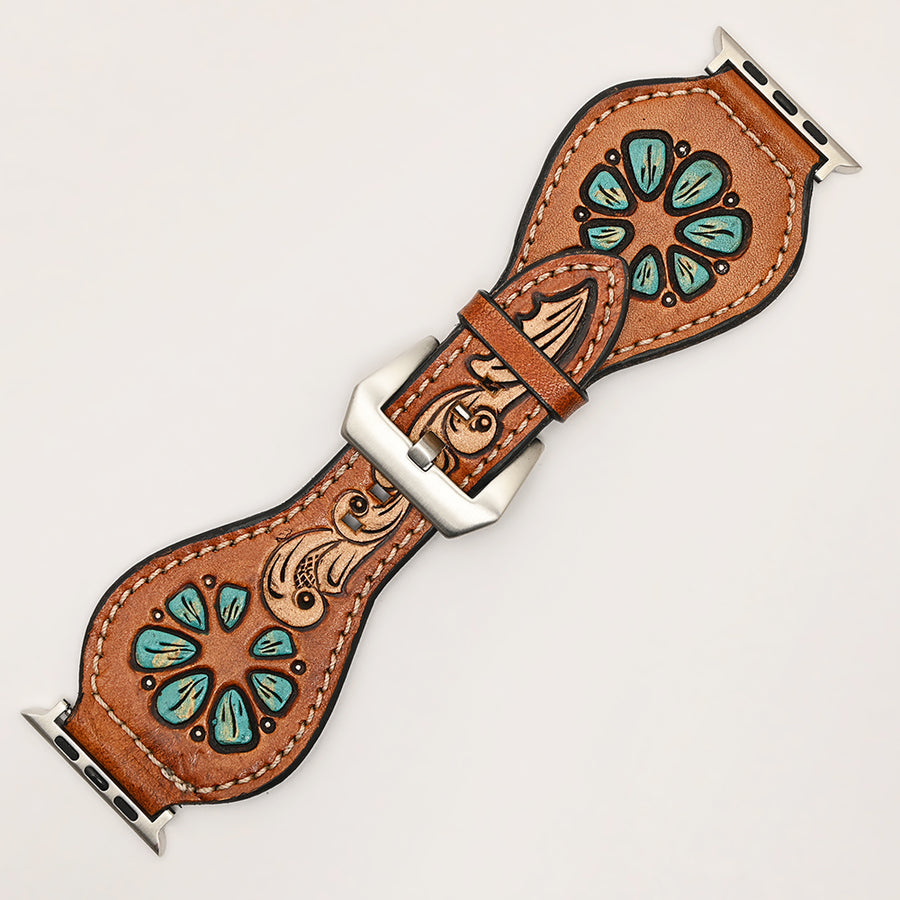 American Darling Beautifully Hand Tooled Painted Genuine Leather I watch Strap Men and Women Unisex