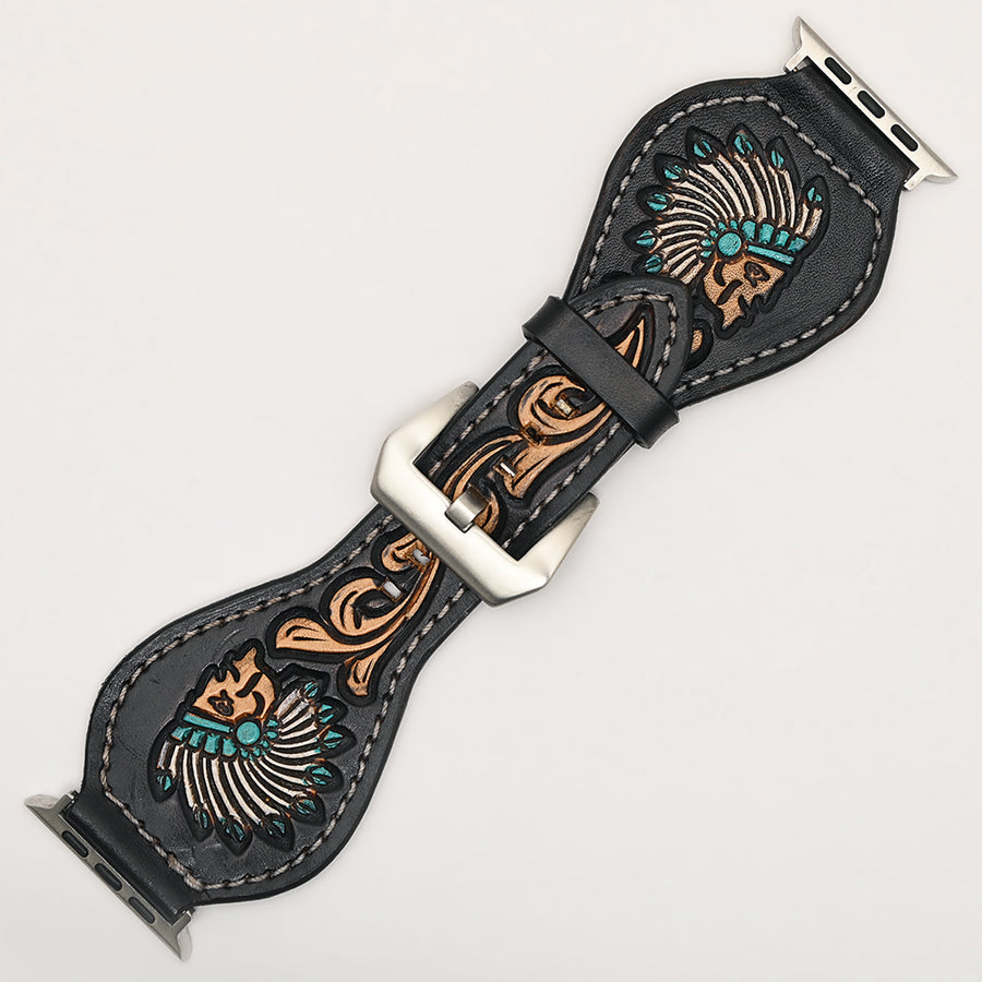 American Darling Beautifully Hand Tooled Painted Genuine Leather I watch Strap Men and Women Unisex