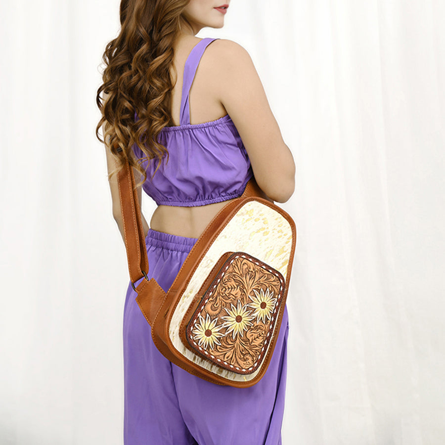 American Darling Sling Hand Tooled Hair-On Genuine Leather Western Women Bag |Sling | for