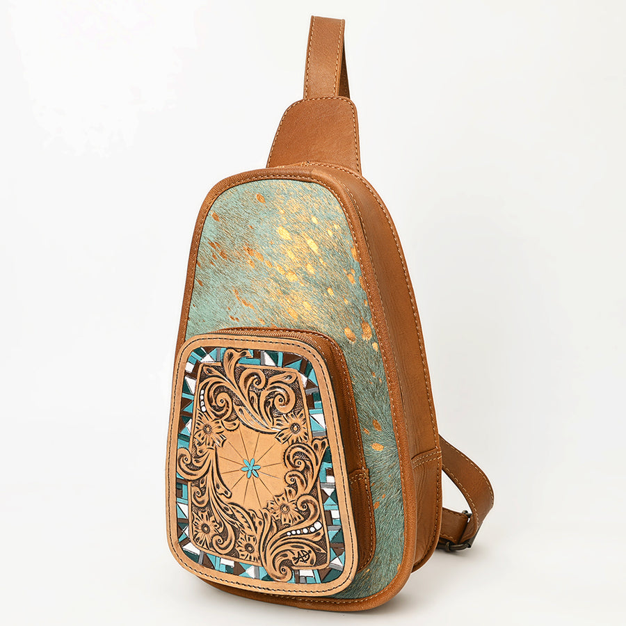 American Darling Floral Hand Tooled Bag | Hair on Cowhide Sling - Uhorse