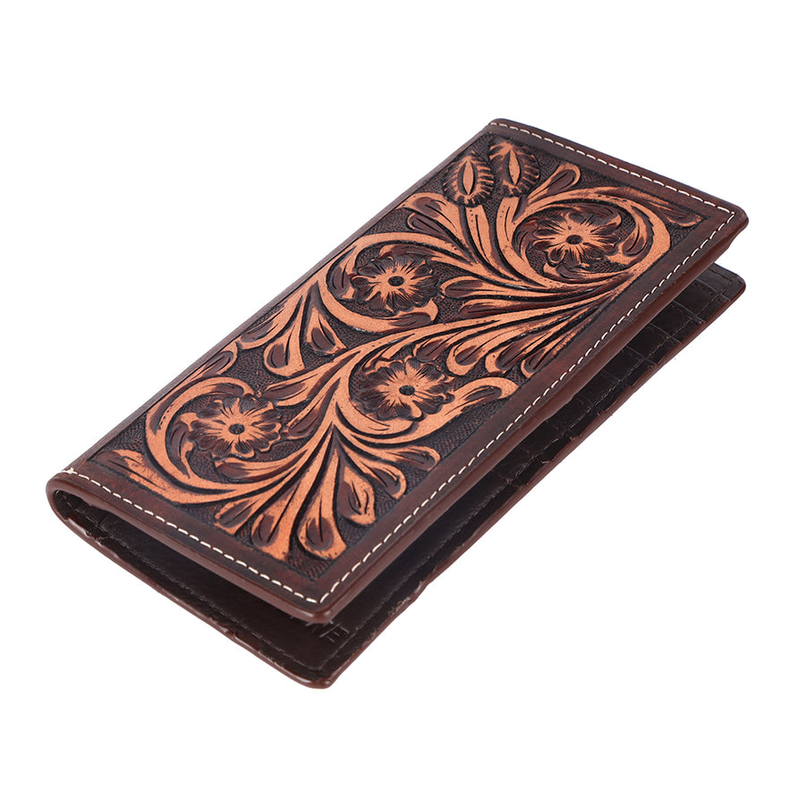 BAR H EQUINE Western Genuine Leather Hand Carved Rodeo Wallet For Men Women - Uhorse