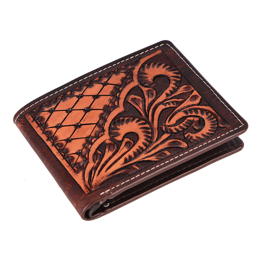 BAR H EQUINE Genuine Leather Hand Carved Bifold Wallet For Men and Women - Uhorse