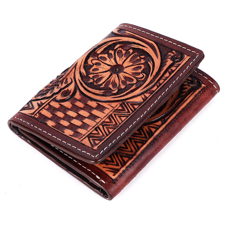 Bar H Equine Women Floral Hand Tooled Genuine Leather Western Handbag Wallet Purse - Uhorse