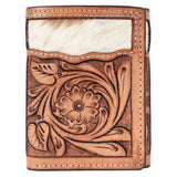 BAR H EQUINE Rodeo Floral Bifold & Trifold Wallet For Men Women HairOn Genuine Leather Tan