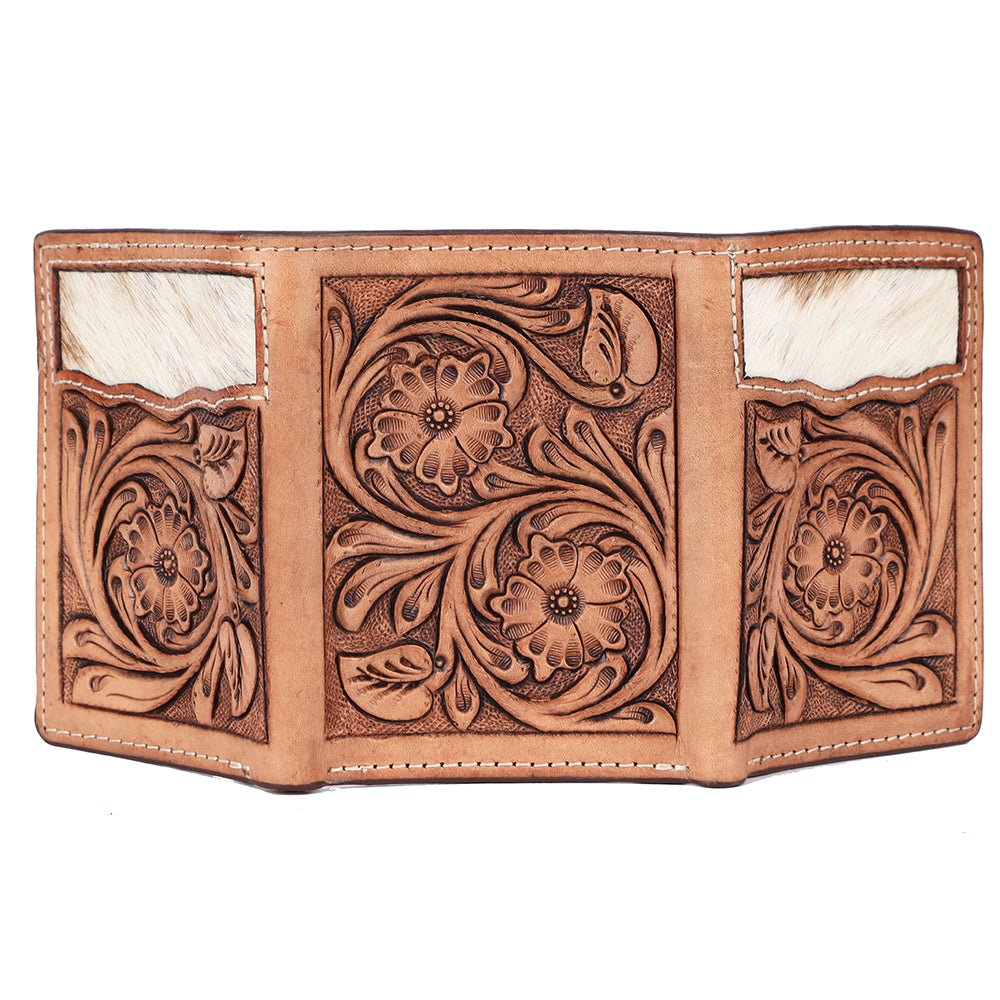 BAR H EQUINE Rodeo Floral Bifold & Trifold Wallet For Men Women HairOn Genuine Leather Tan
