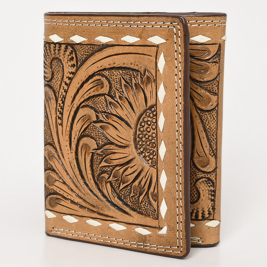 BAR H EQUINE Rodeo Floral Trifold Wallet For Men Women Genuine Leather Tan - Uhorse