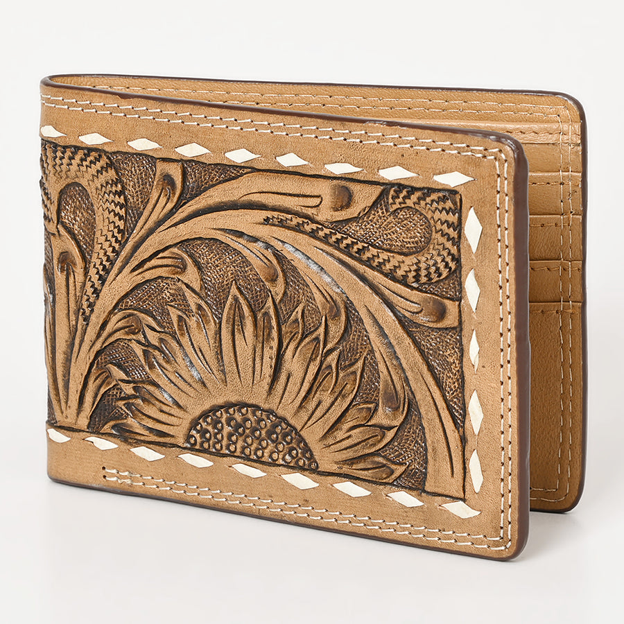 BAR H EQUINE Rodeo Floral Bifold Wallet For Men Genuine Leather Tan - Uhorse