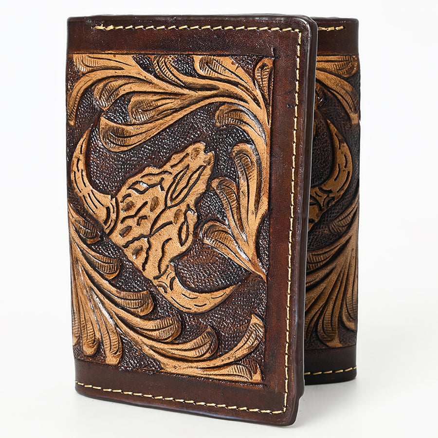 BAR H EQUINE Rodeo Steer Head Trifold Wallet For Men Women Genuine Leather Brown - Uhorse