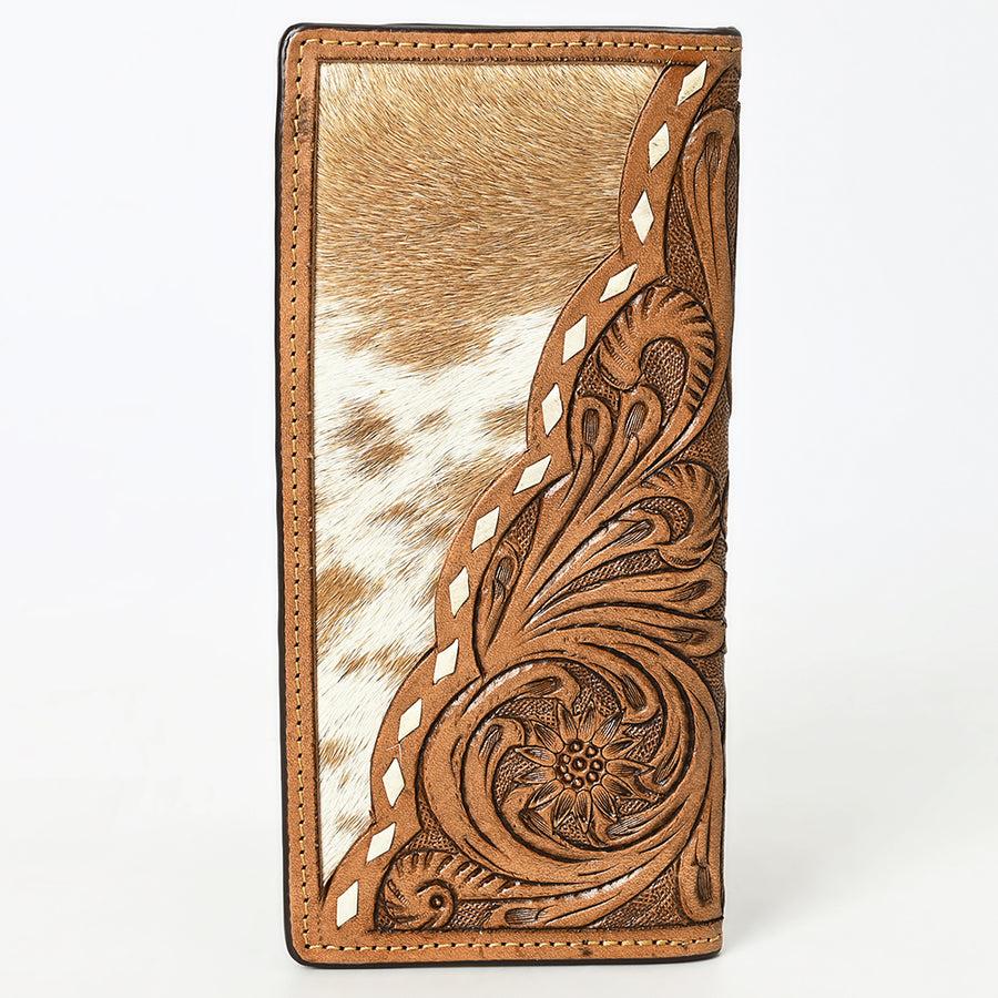 BAR H EQUINE Rodeo Floral Bifold & Trifold Wallet For Men Women HairOn Genuine Leather Brown