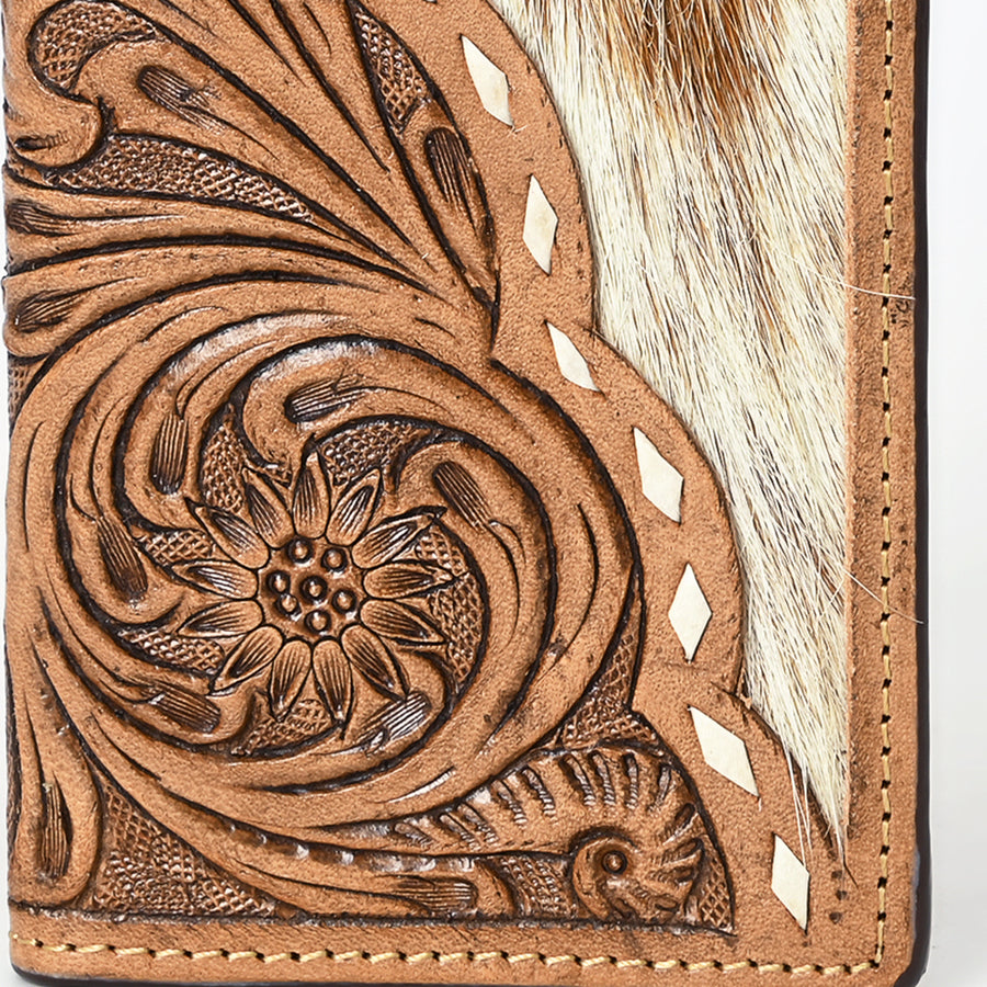 BAR H EQUINE Rodeo Floral Bifold & Trifold Wallet For Men Women HairOn Genuine Leather Brown