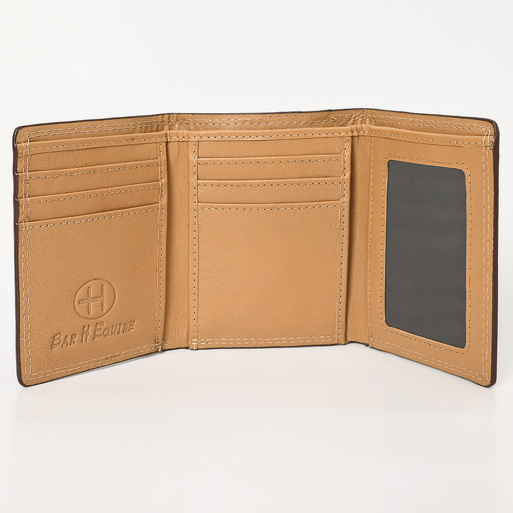 BAR H EQUINE Rodeo Floral Bifold & Trifold Wallet For Men Women HairOn Genuine Leather Brown