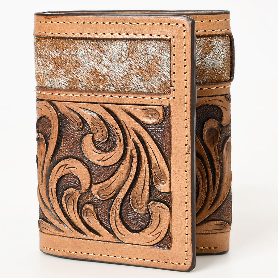BAR H EQUINE Rodeo Floral Trifold Wallet For Men Women HairOn Genuine Leather Brown - Uhorse