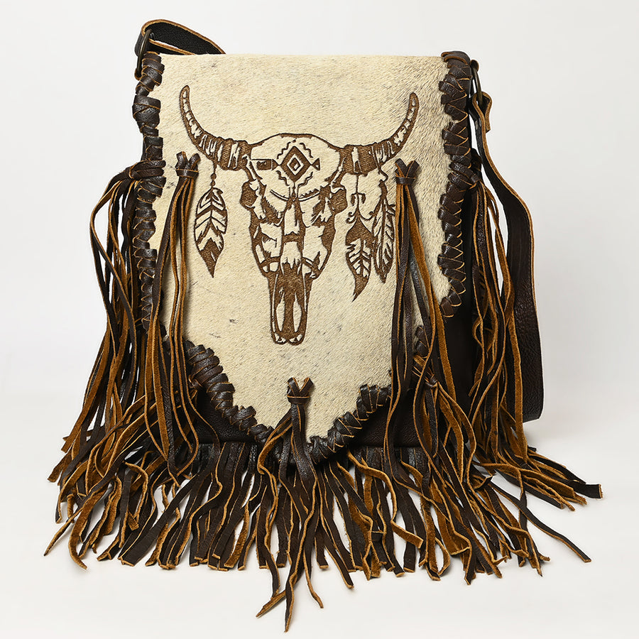 American Darling Messenger Bag Western Hair-On Cowhide Genuine Leather Handcrafted Crossbody Purse with Fringes and YKK Zipper