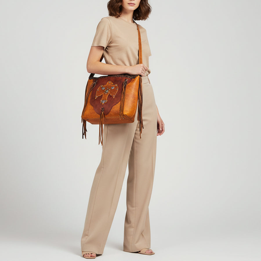 American Darling Hobo Bag Western Genuine Leather Handcrafted Slouchy Shoulder Purse with Fringes and YKK Zipper