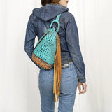 American Darling Adbg1482B Sling Hand Tooled Crocodile Embossed Genuine Leather Women Bag Western Handbag Purse