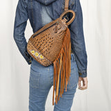 American Darling Adbg1482C Sling Hand Tooled Crocodile Embossed Genuine Leather Women Bag Western Handbag Purse
