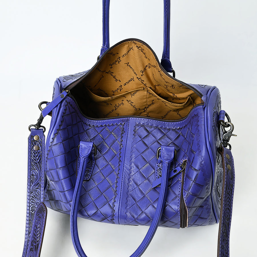 American Darling Western Travel Duffel Bag Handcrafted from Hand-Tooled Genuine Leather | Floral Carved & Vegetable Tanned Leather