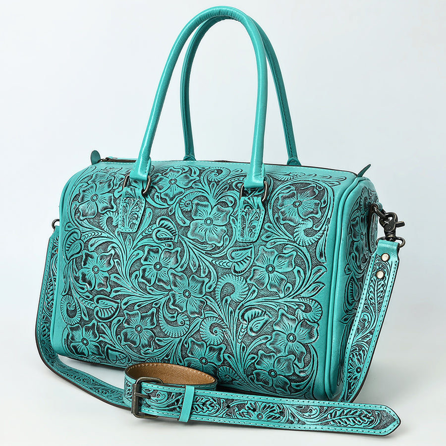 American Darling Western Travel Duffel Bag Handcrafted from Hand-Tooled Genuine Leather | Floral Carved & Vegetable Tanned Leather