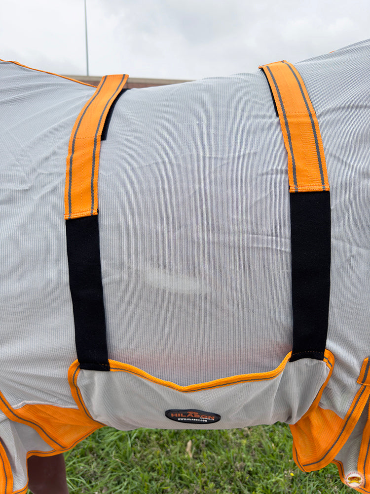 66 In - 84 In Hilason Horse Fly Sheet Uv Protect Mesh Bug Mosquito Summer White/Orange