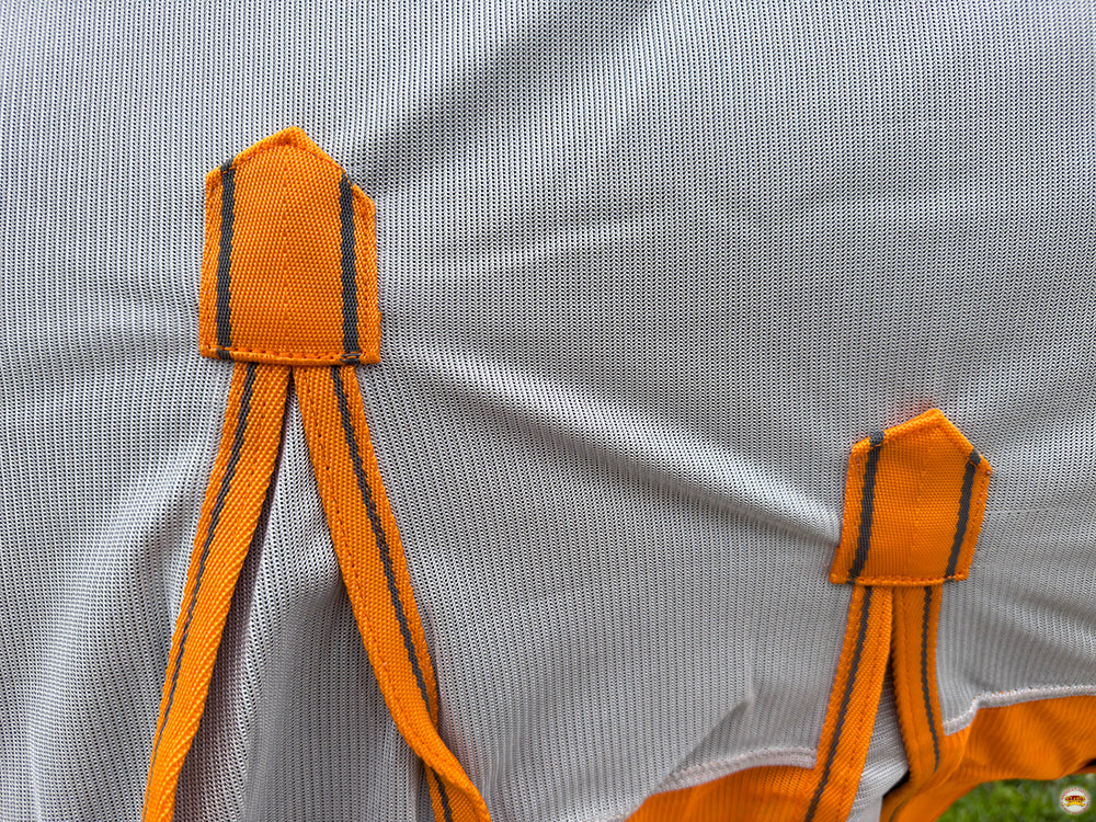 66 In - 84 In Hilason Horse Fly Sheet Uv Protect Mesh Bug Mosquito Summer White/Orange