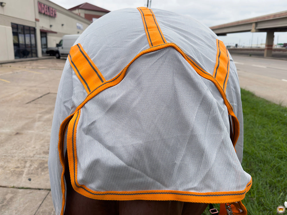 66 In - 84 In Hilason Horse Fly Sheet Uv Protect Mesh Bug Mosquito Summer White/Orange