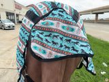 69 In - 84 In Hilason Horse Fly Sheet Uv Protect Mesh Bug Mosquito Summer White Turquoise