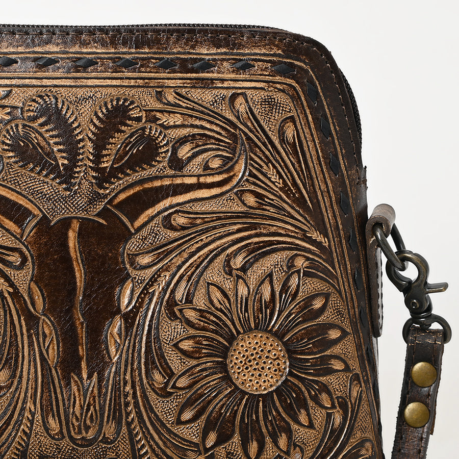 American Darling Wallet for Women, Hand Tooled Floral Leather, Vegetable-Tanned Full Grain Western Clutch with YKK Zipper