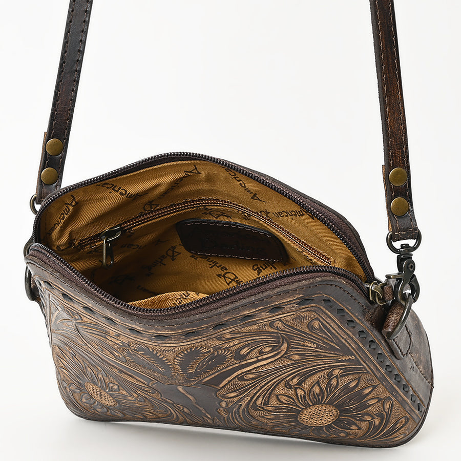 American Darling Wallet for Women, Hand Tooled Floral Leather, Vegetable-Tanned Full Grain Western Clutch with YKK Zipper