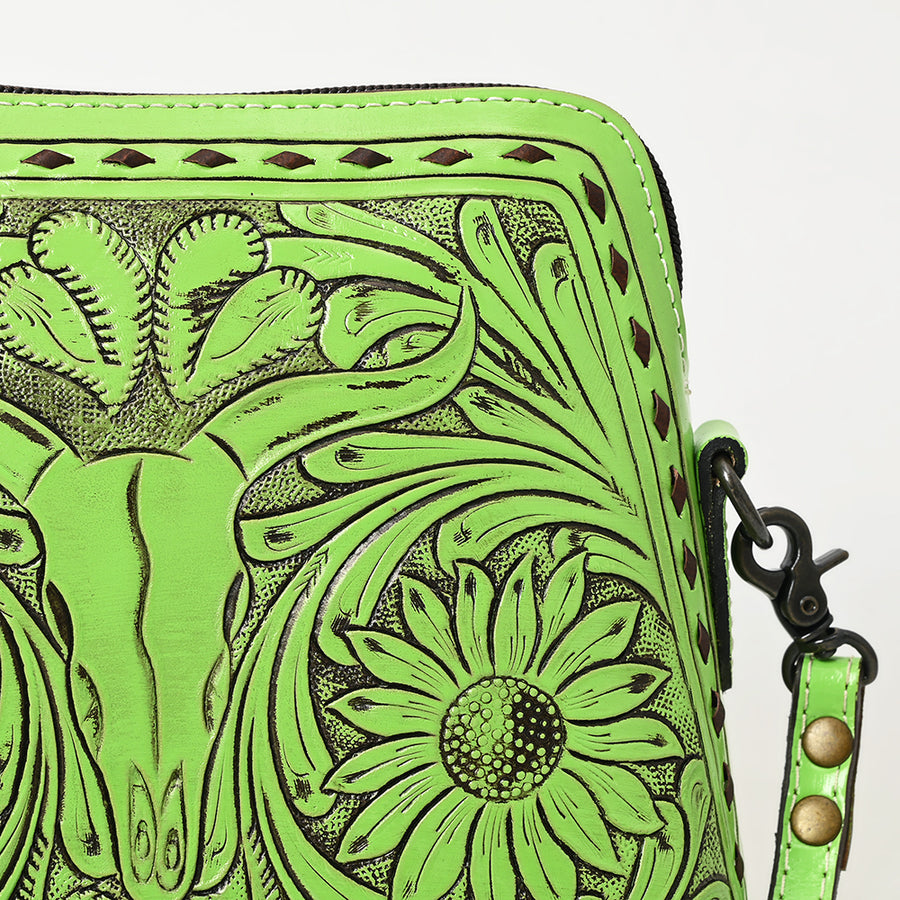 American Darling Wallet for Women, Hand Tooled Floral Leather, Vegetable-Tanned Full Grain Western Clutch with YKK Zipper