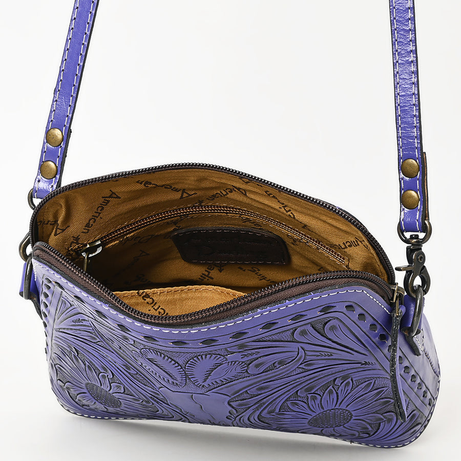 American Darling Wallet for Women, Hand Tooled Floral Leather, Vegetable-Tanned Full Grain Western Clutch with YKK Zipper