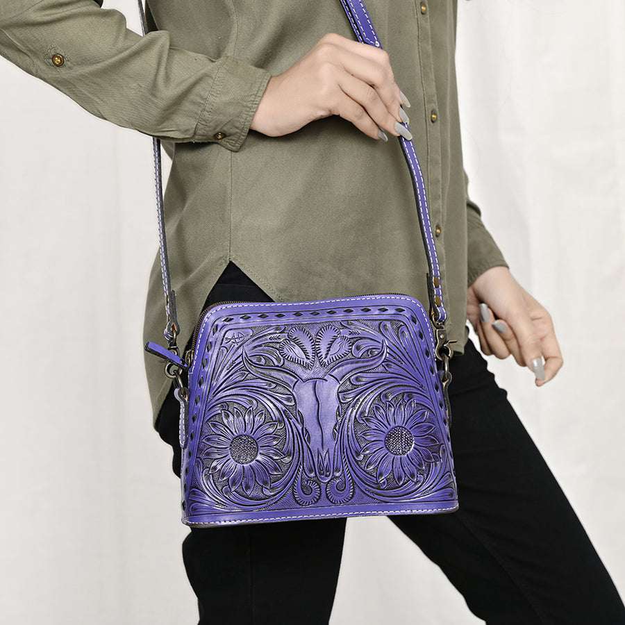 American Darling Wallet for Women, Hand Tooled Floral Leather, Vegetable-Tanned Full Grain Western Clutch with YKK Zipper