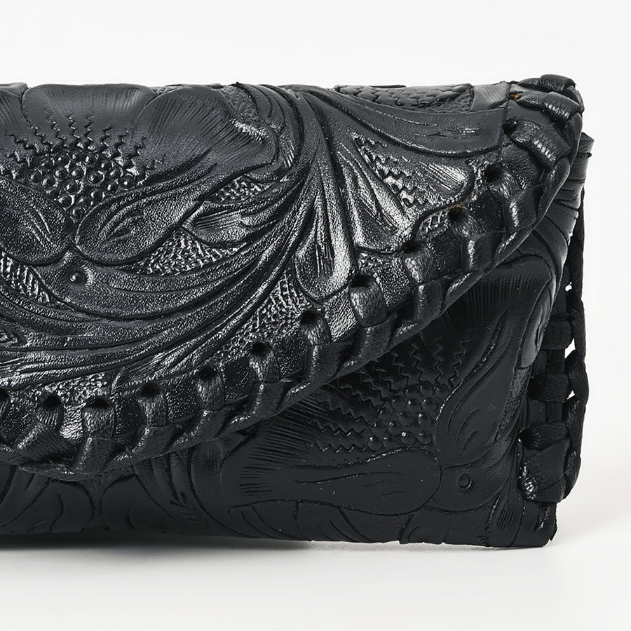American Darling Western Sunglass Case Hand Tooled Floral Carved Genuine Leather 3in (H) X 6.5in (W) X 1in (D)