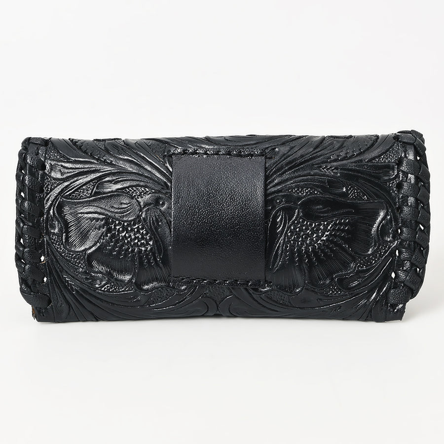 American Darling Western Sunglass Case Hand Tooled Floral Carved Genuine Leather 3in (H) X 6.5in (W) X 1in (D)