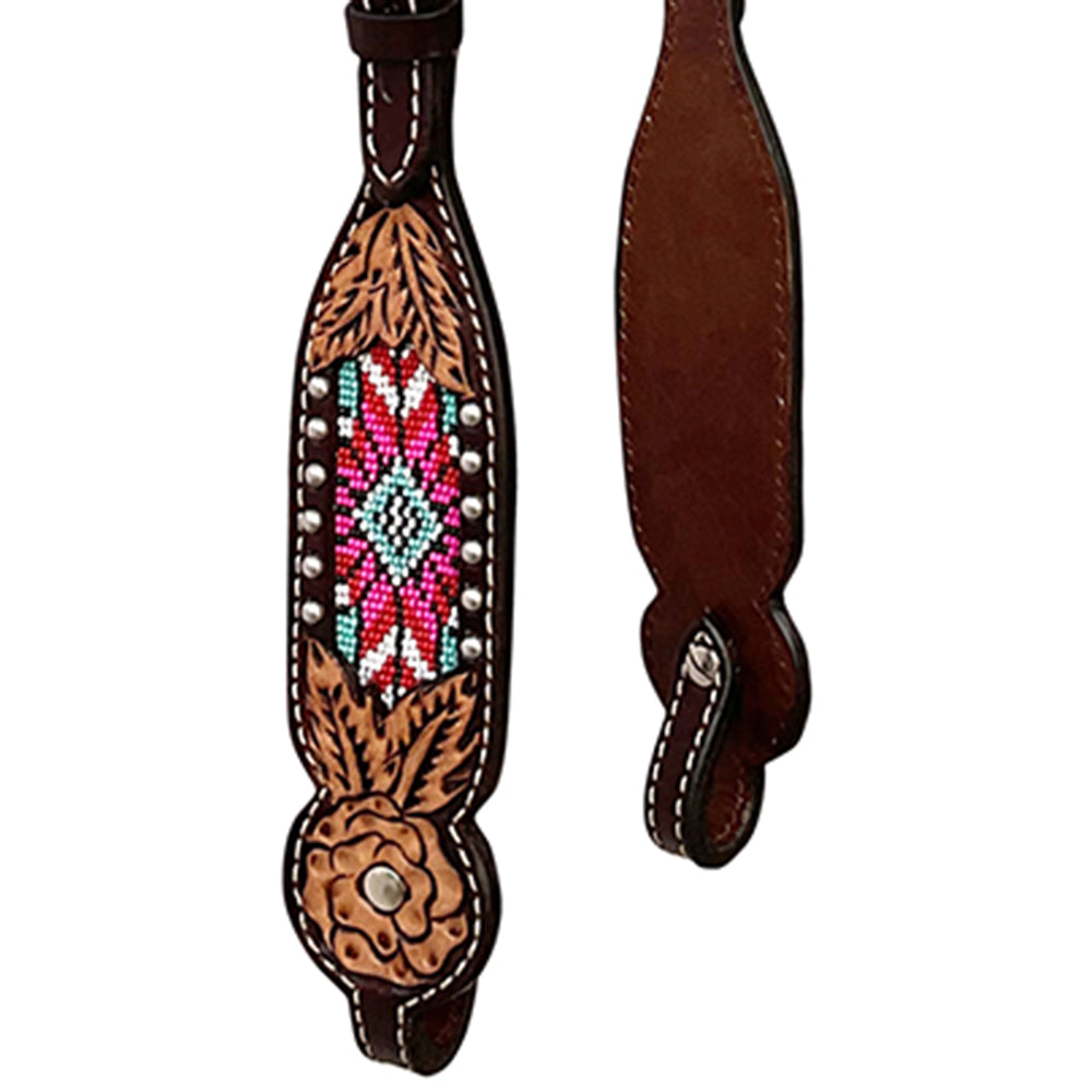 Bar H Equine Western Leather Horse Tack Set Floral Carved Beeded Inlay