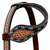 Bar H Equine Western Leather Horse Tack Set Basket Weave Carved Brown