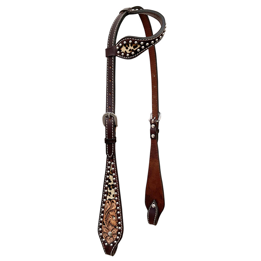 Bar H Equine Horse Genuine Leather One Ear Headstall Floral Carved Brown - Uhorse
