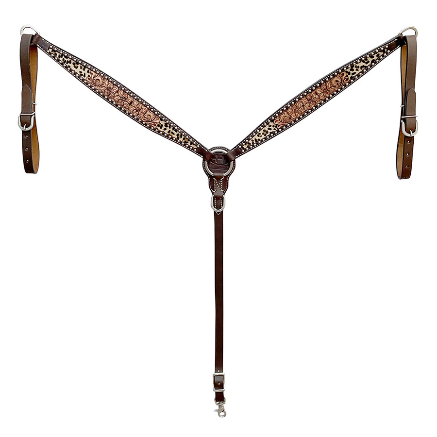 Bar H Equine Horse Genuine Leather Breast Collar Floral Carved Brown - Uhorse