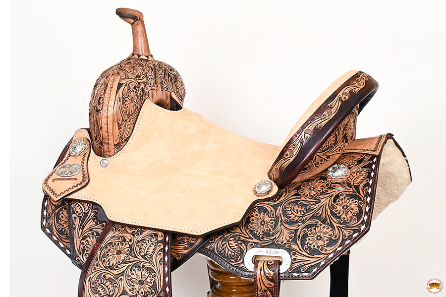 HILASON Flex Tree Western Horse Saddle in American Leather Barrel Trail | for Horses