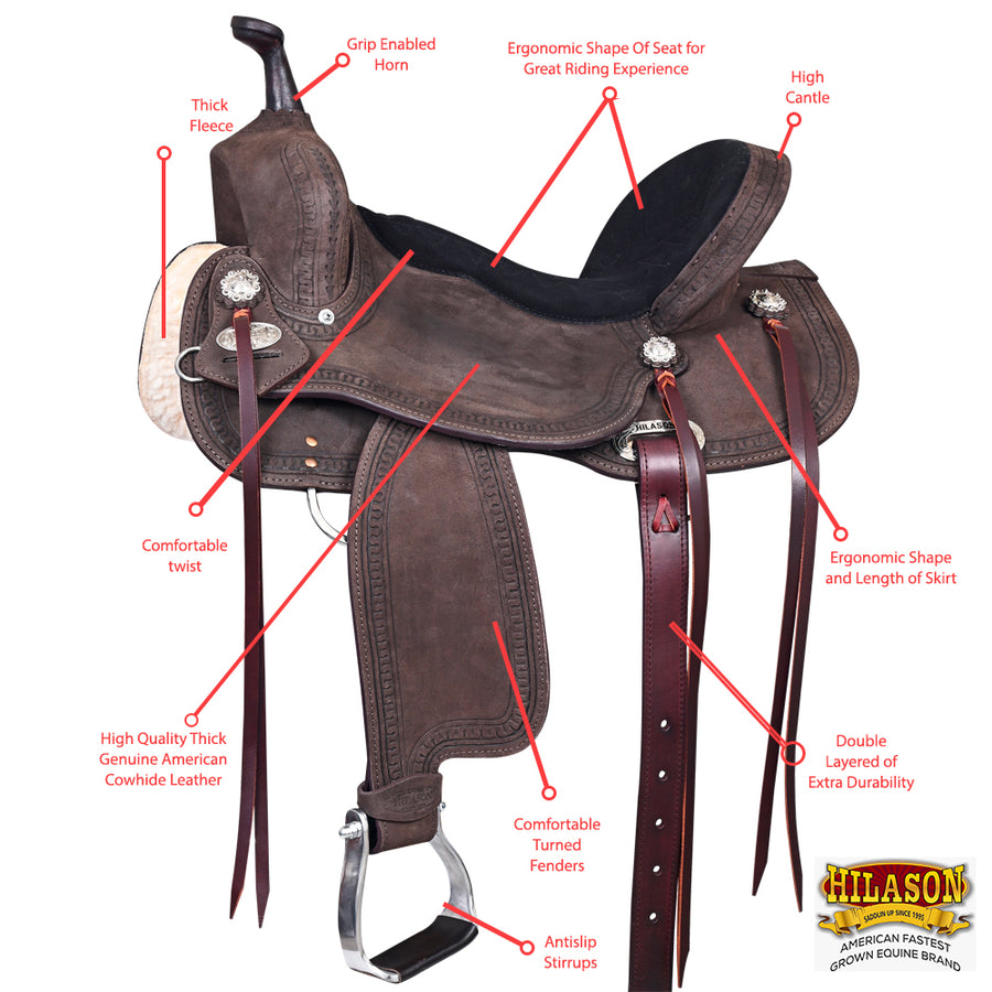 Hilason Western Horse Flex Tree Barrel Trail American Leather Saddle & Biothane Tack Set