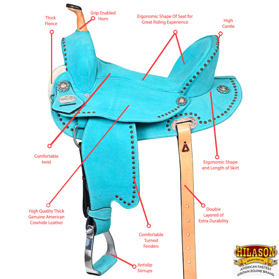 Hilason Western Horse Flex Tree Barrel Trail In Suede Leather Saddle & Biothane Tack Set