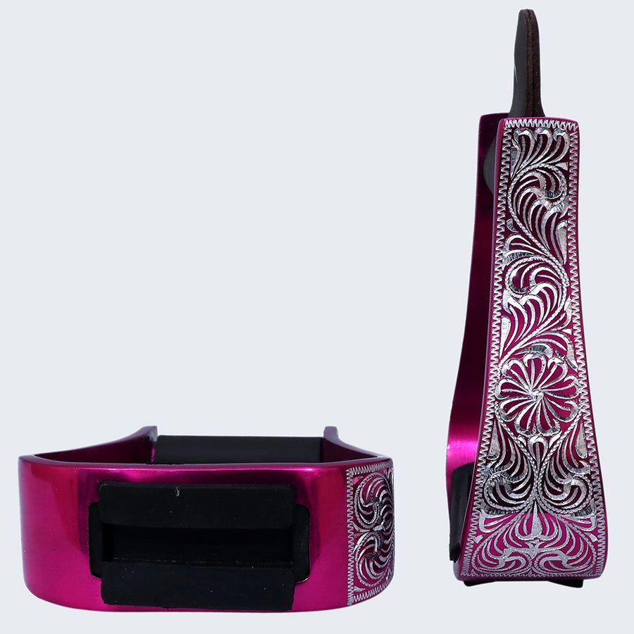 Hilason Western Aluminum Horse Riding Stirrups – Engraved Floral Design with Rubber Tread