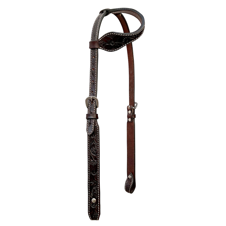 Bar H Equine Horse Western Leather Floral One Ear Headstall Dark Brown - Uhorse