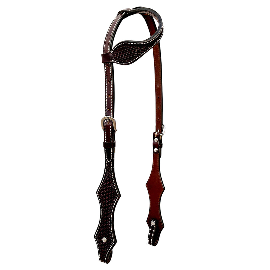 Bar H Equine Western Leather Horse One Ear Headstall Basket Dark Brown - Uhorse