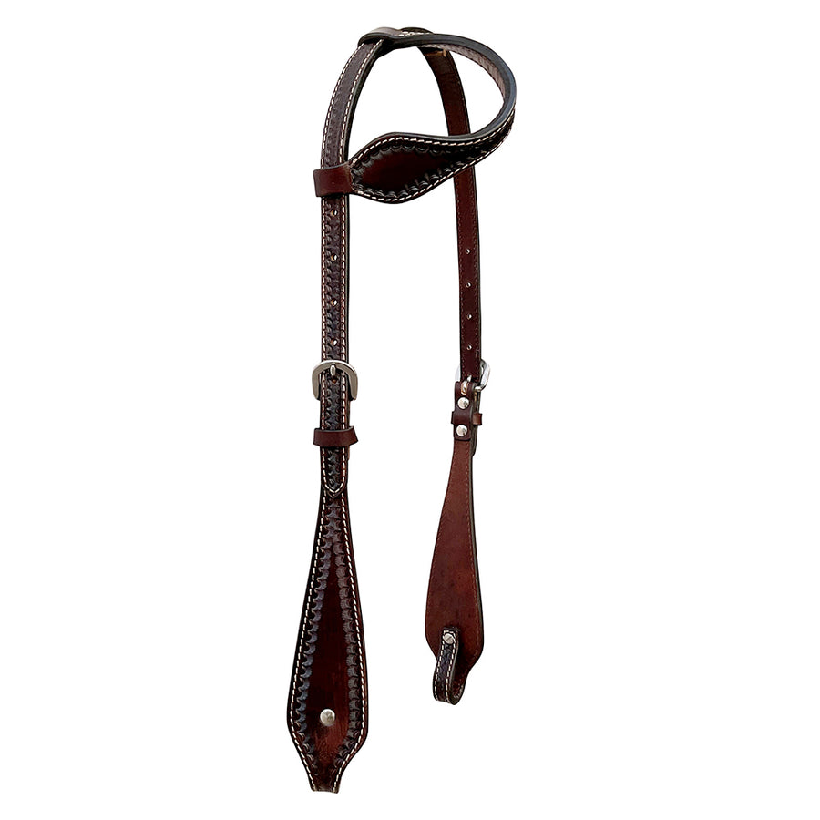 Bar H Equine Western Genuine Leather Horse One Ear Headstall Dark Brown - Uhorse