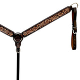 Bar H Equine Western Leather Headstall & Breast Collar Floral Dark Brown