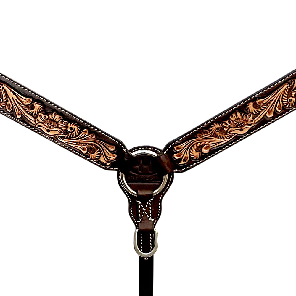 Bar H Equine Western Leather Headstall & Breast Collar Floral Dark Brown