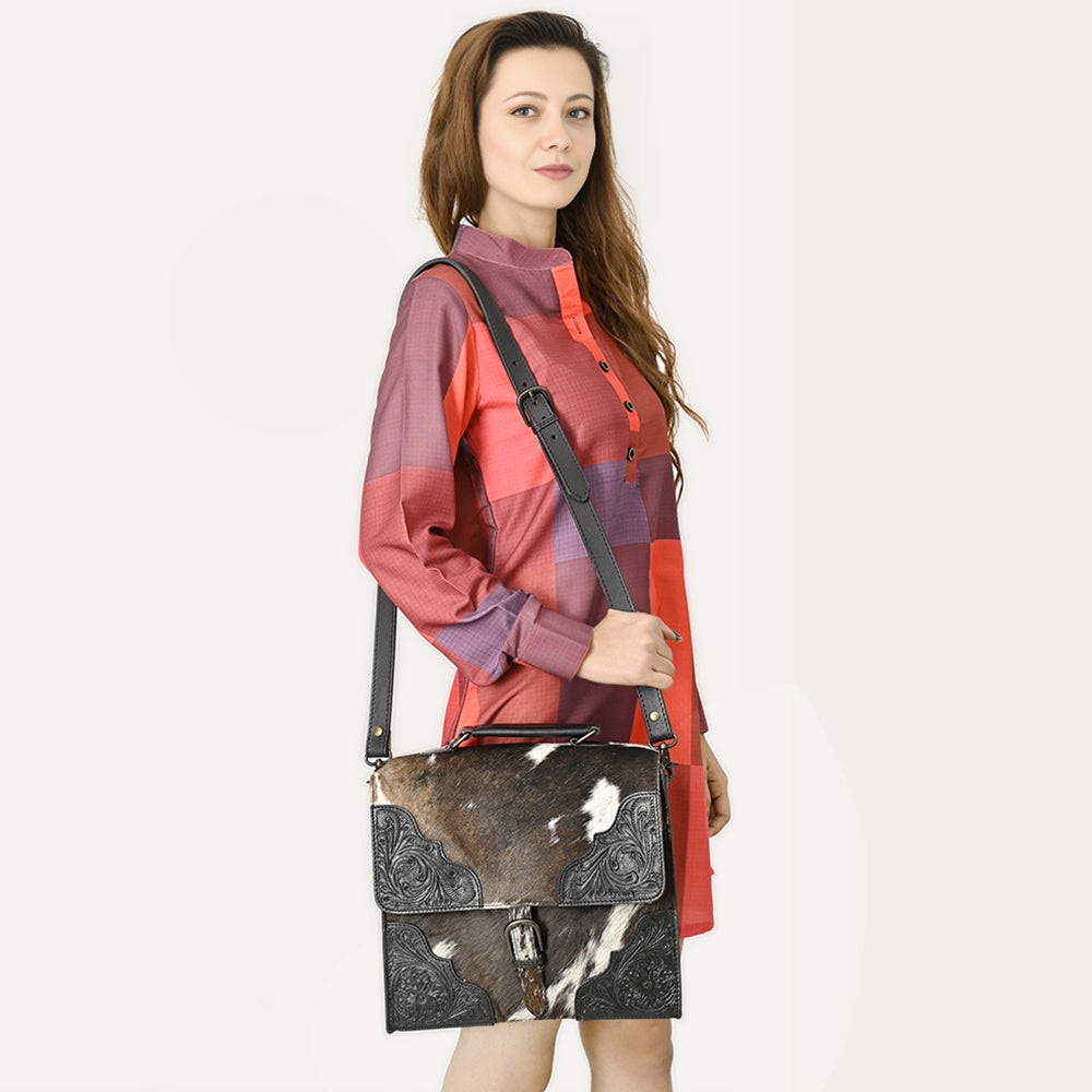 American Darling Briefcase Hand Tooled Hair on Genuine Leather Western Women Bag Handbag Purse | Travel Bags College Casual